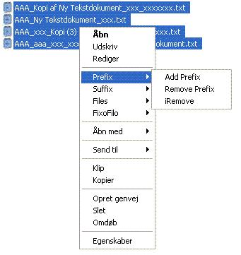 Context menu Prefix Suffix Copy filenames